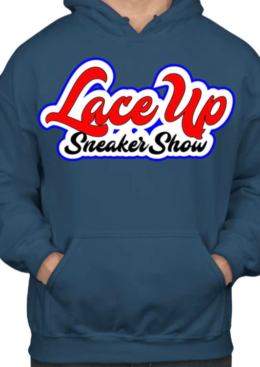 Dark Blue Carpet Style logo Laceupsneakershow hoodie