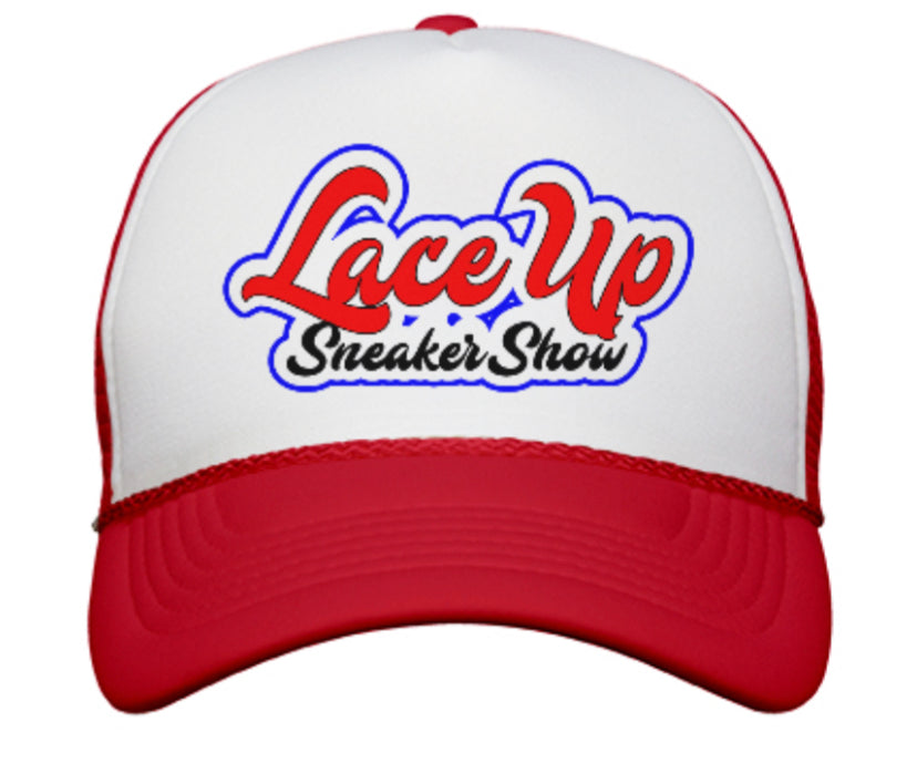 Red Laceupsneakershow Trucker Hat