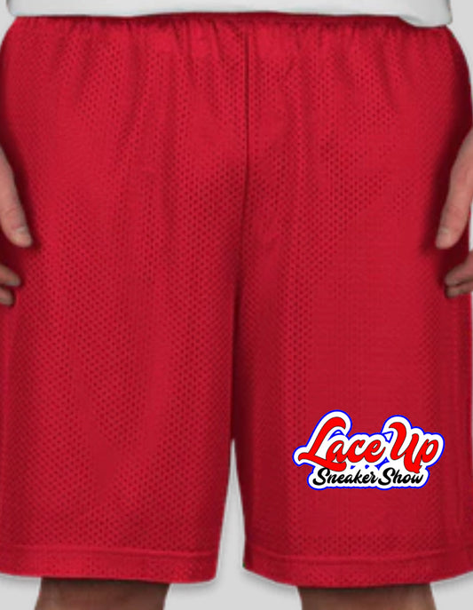 Red Mesh Laceupsneakershow Shorts