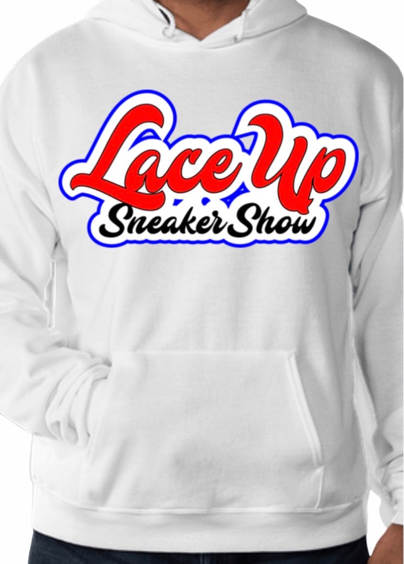 White Carpet style logo Laceupsneakershow hoodie