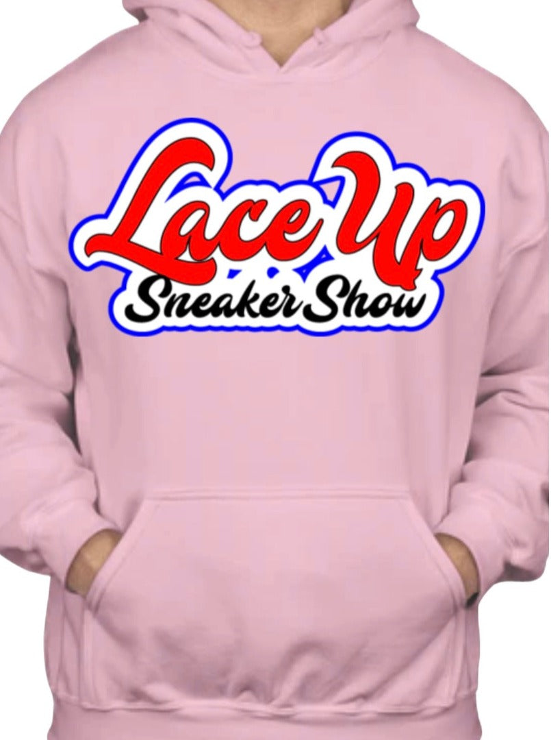 Pink Carpet style logo Laceupsneakershow hoodie